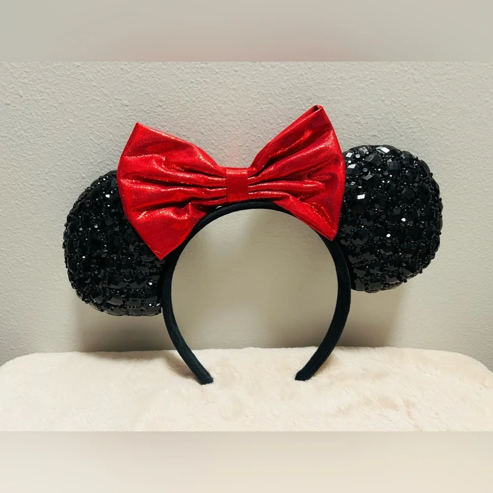 Disney Rhinestone Ears Red Bow Handmade - Picture 3 of 3